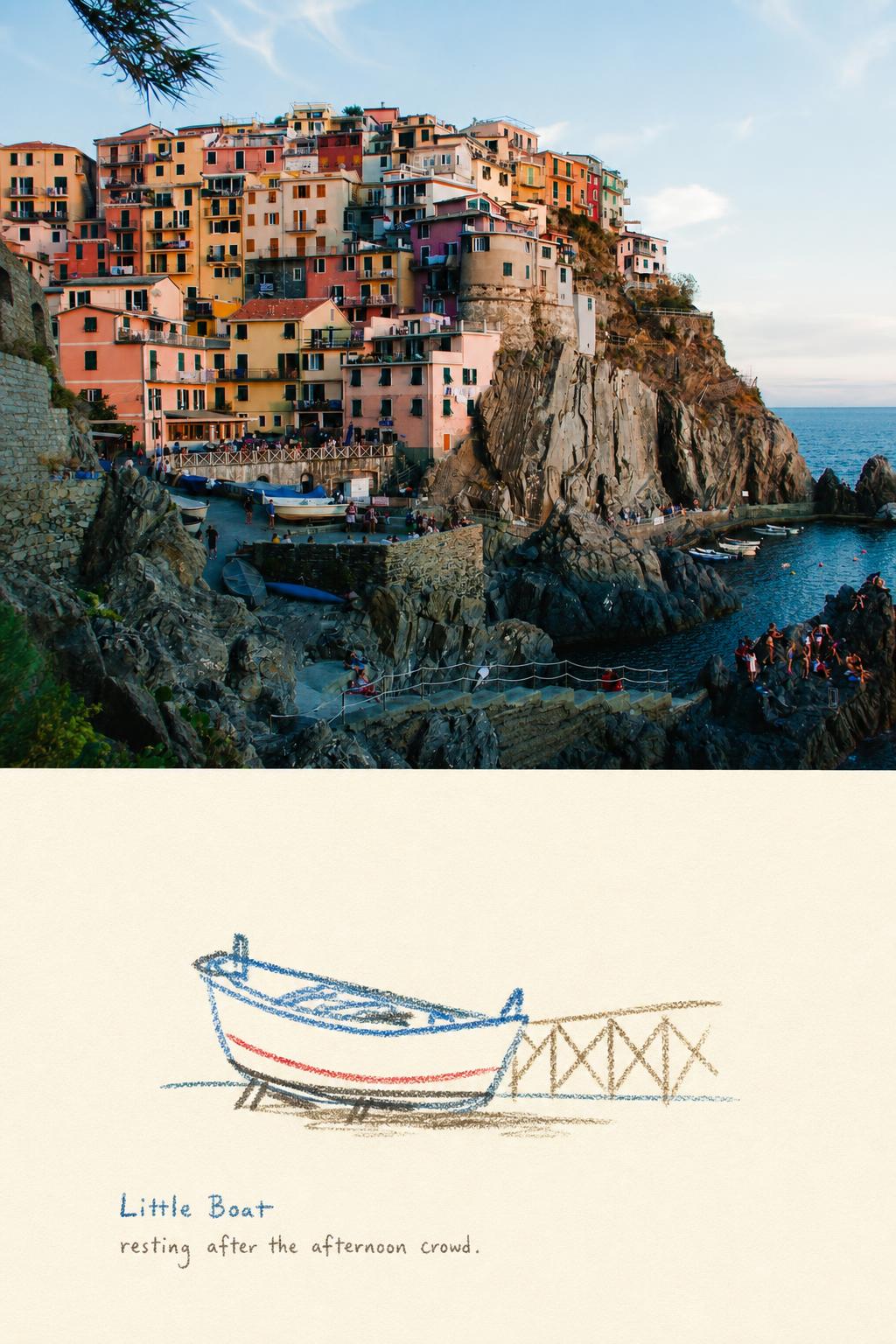 稚拙油画棒旅行线描转绘效果