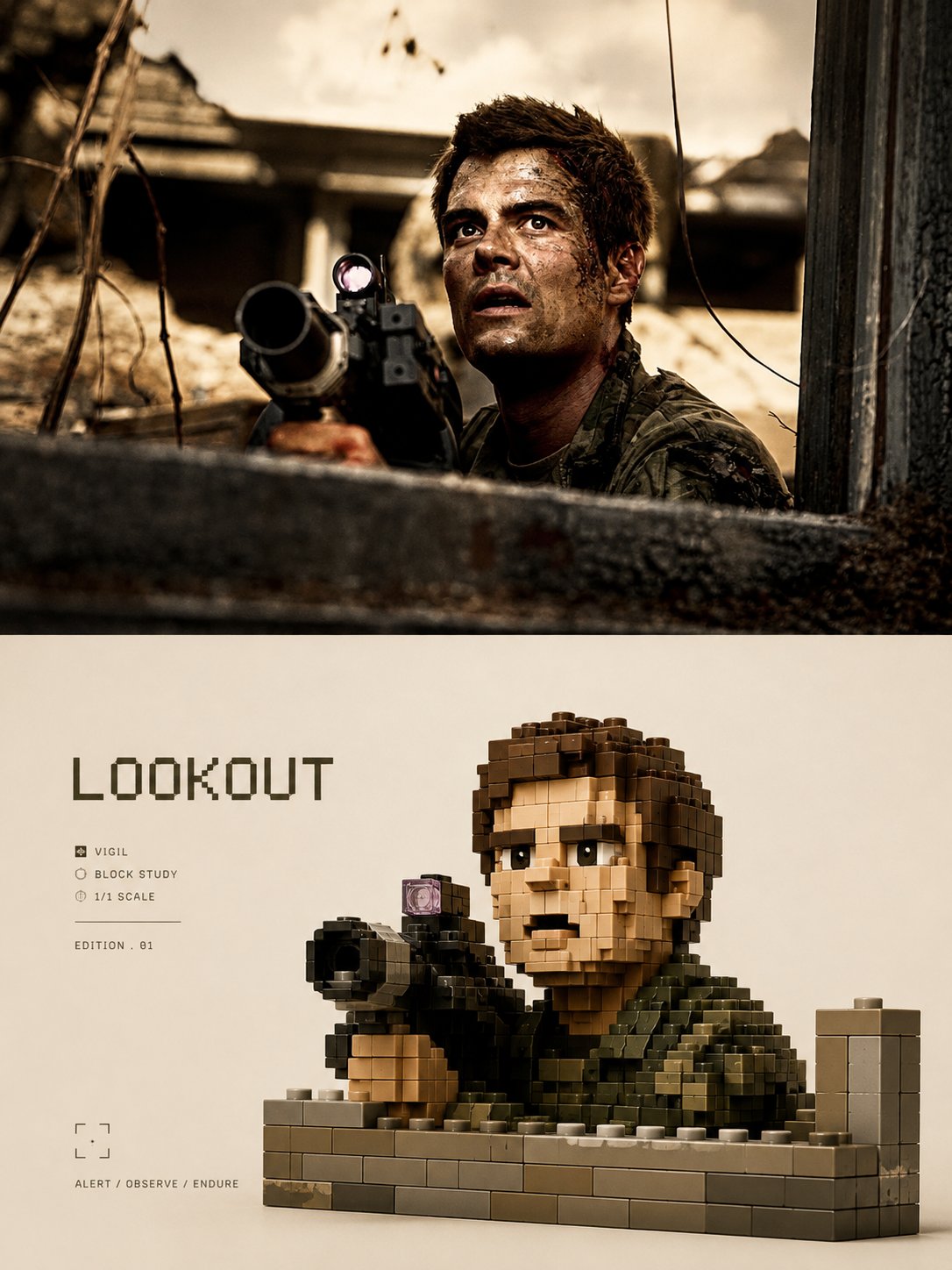 Lego / Minecraft-style pixel-block visual photo art example