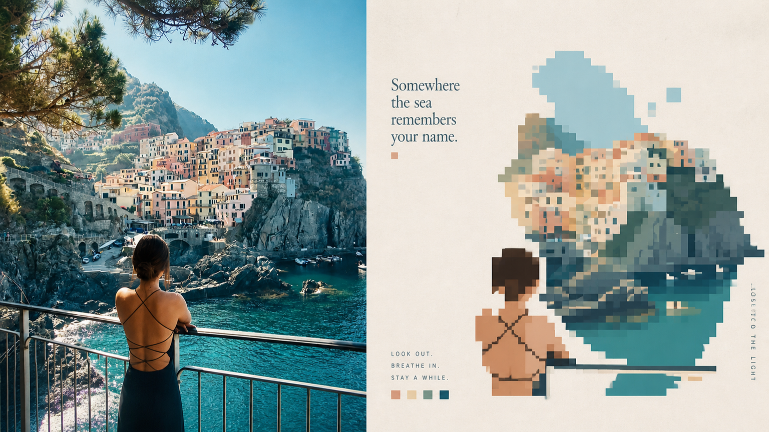 Pixel-Mask Color-Block Collage photo art example