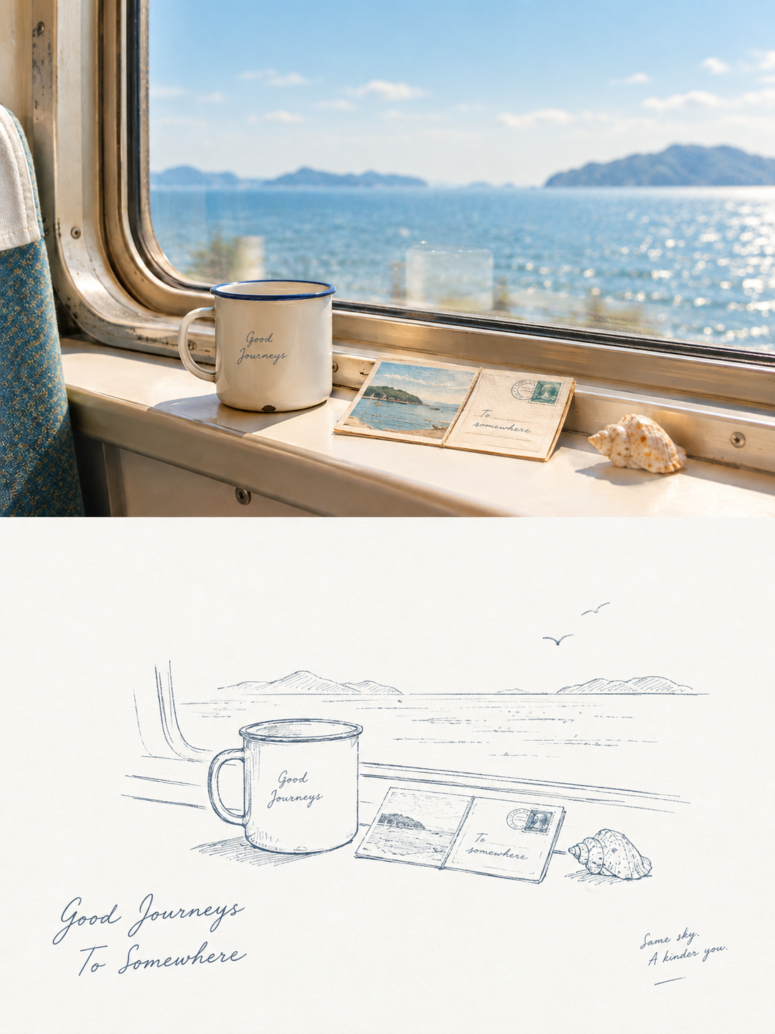 单色手绘线描插画转绘效果